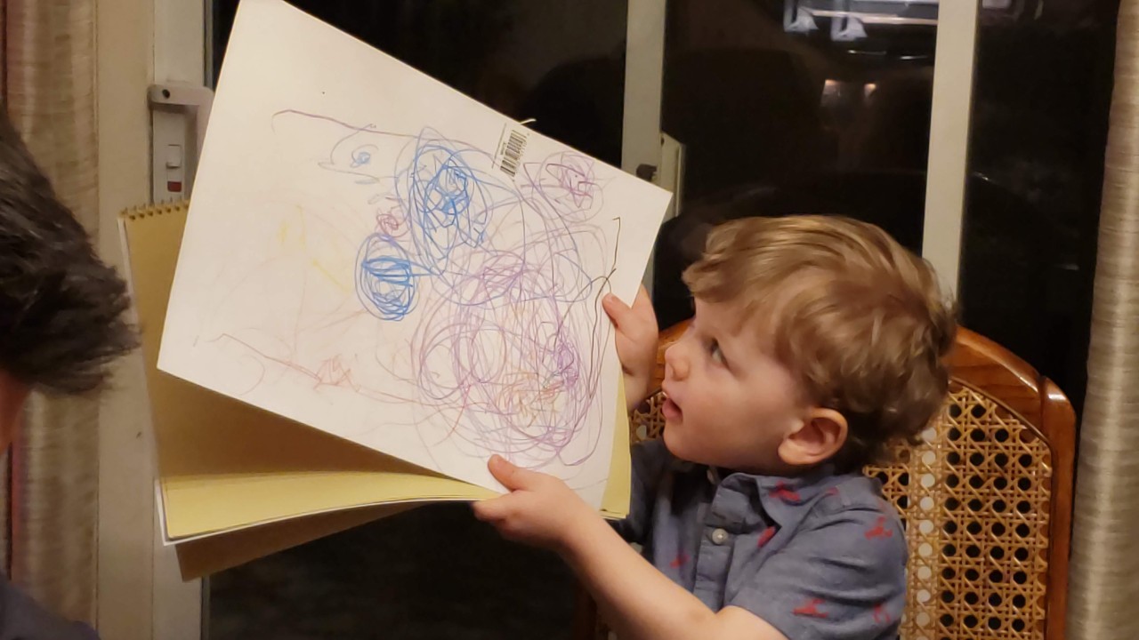 Everett showing off his new drawing